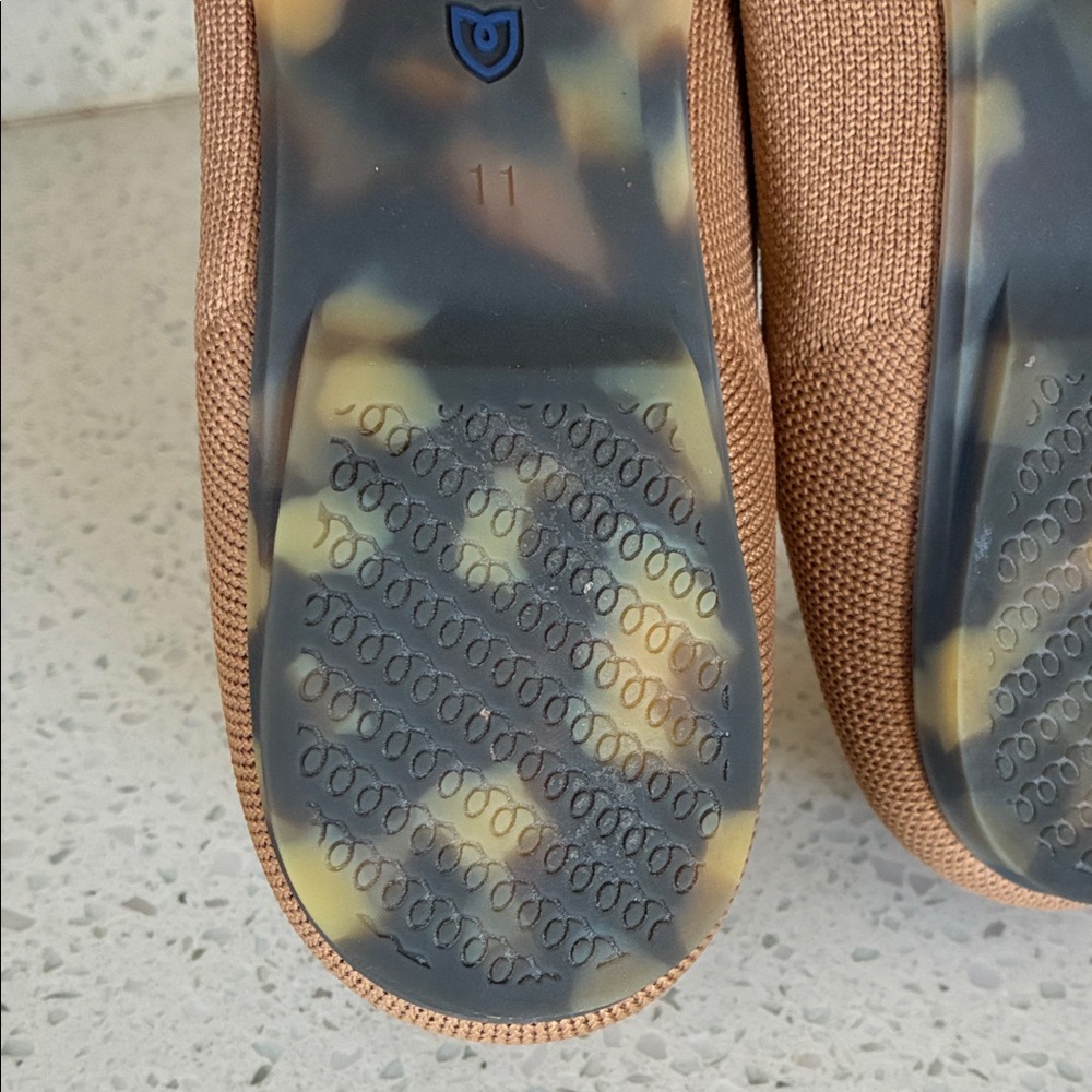 Rothy's Tan Pointed Flats with Blue Trim - Picture 7 of 8